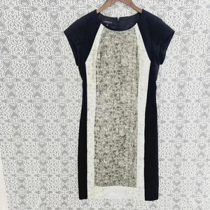 Lafayette 148 New York Cap Sleeve Textured Color block Sheath Dress 4